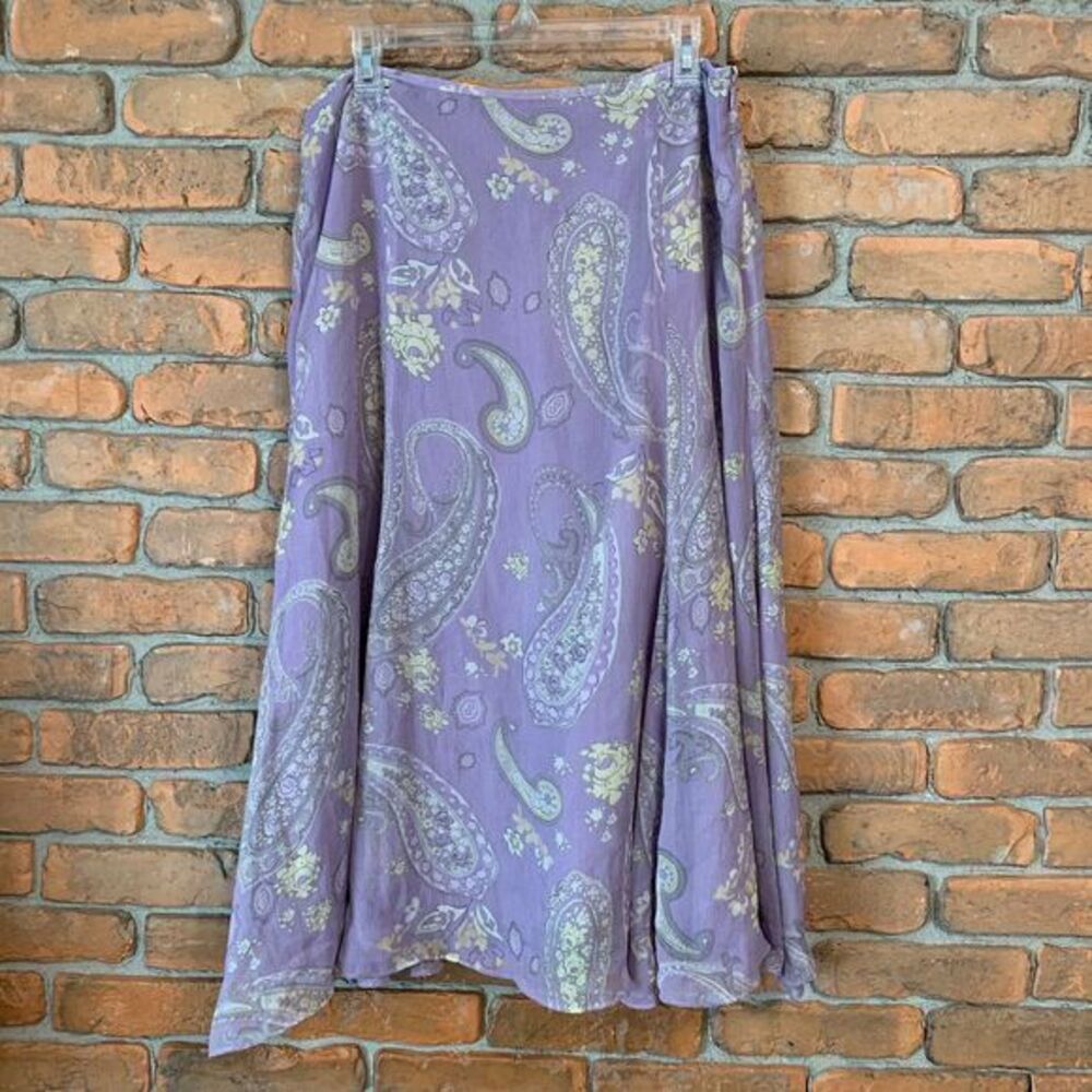 Rena Rowan Vintage Purple Paisley Floral‎ Skirt Boho Chic Summer Midi Size 14
